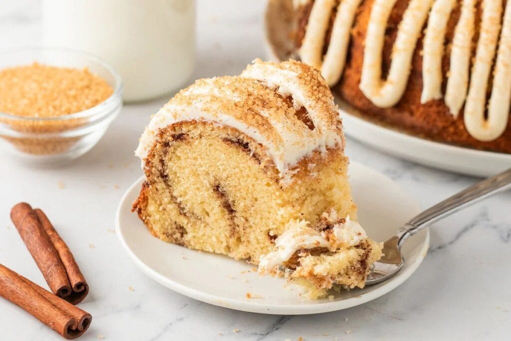 A slice of snickerdoodle cake.