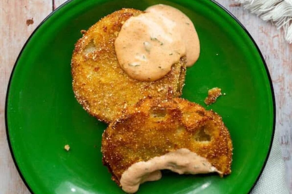 Close up shot of fried green tomatoes.