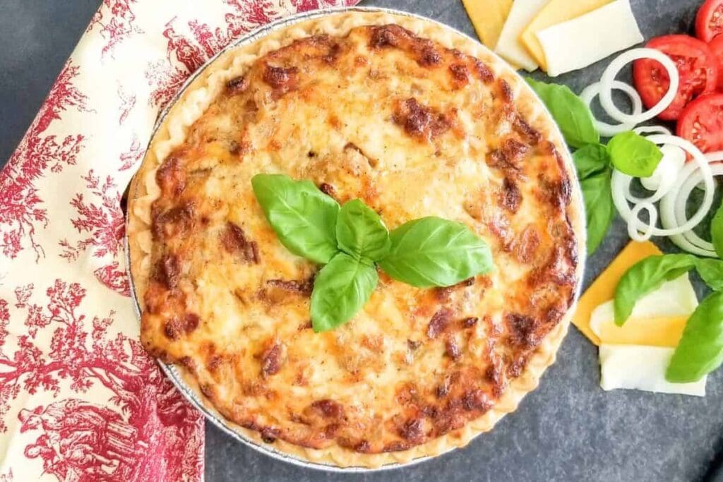 Close up shot of tomato pie.