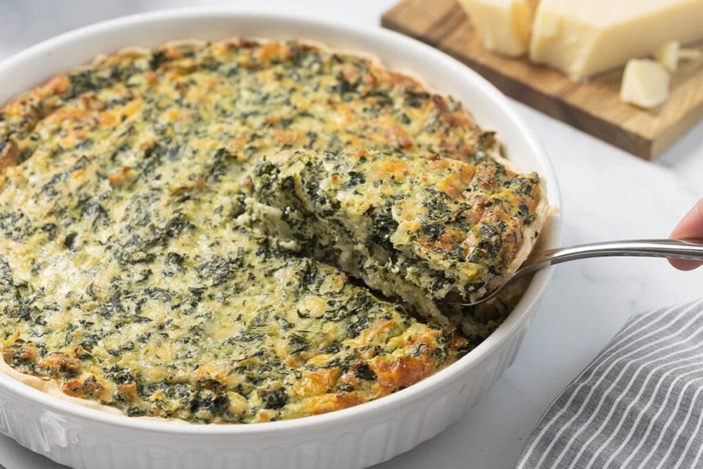 A close up shot of spinach pie.
