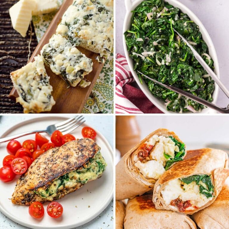 Spinach recipes collage.