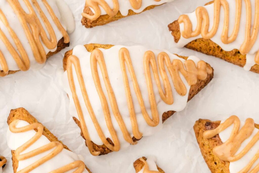 A close up shot of pumpkin scones.