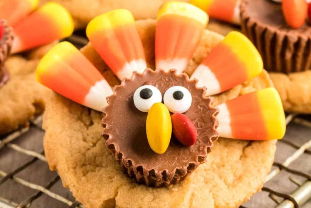Close up shot of turkey cookies.