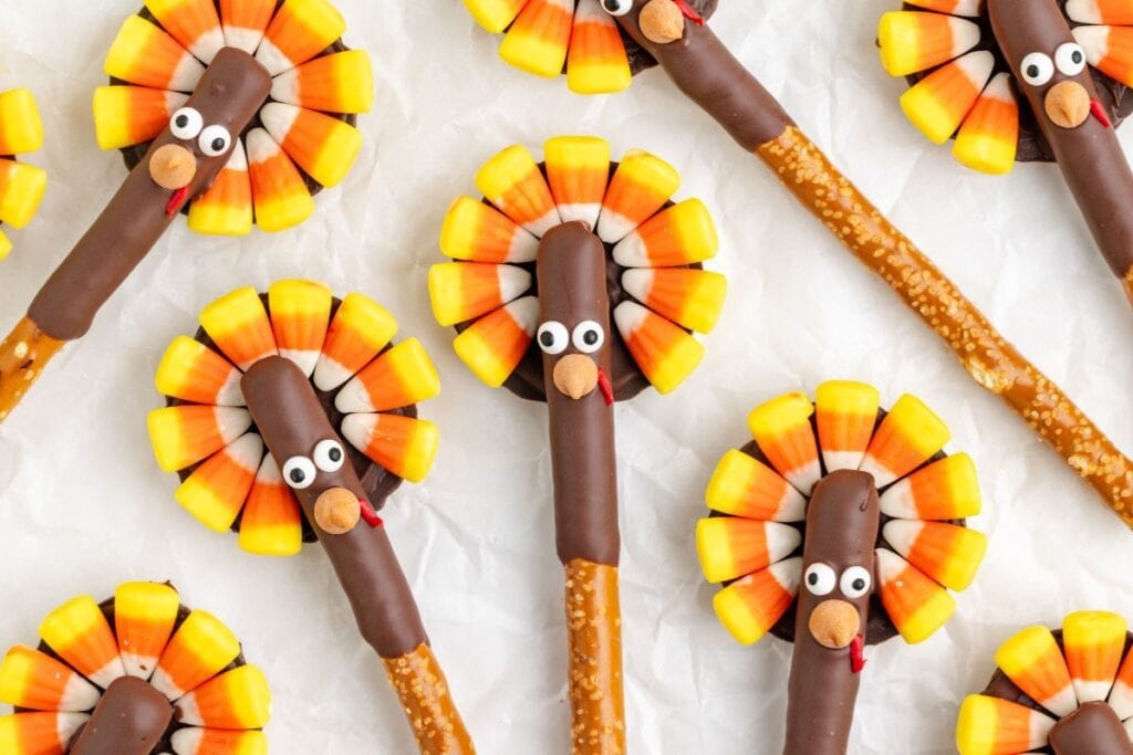 Turkey pretzel rods close up shot.