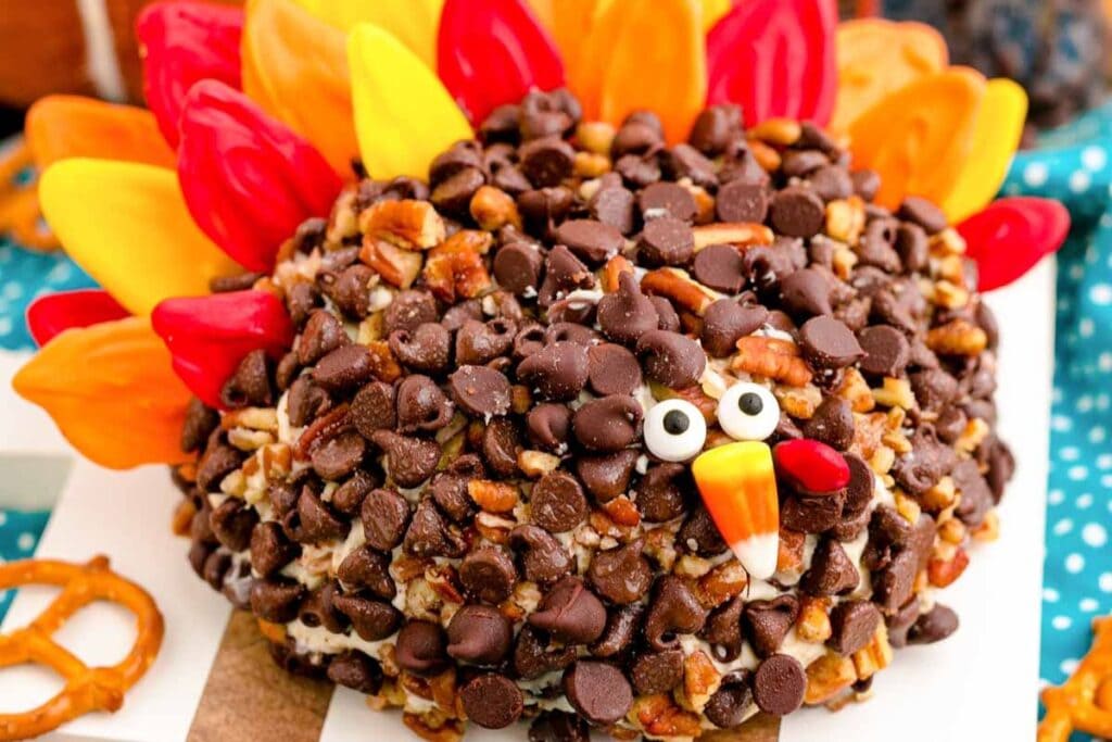 Close up shot of turkey cheese ball.