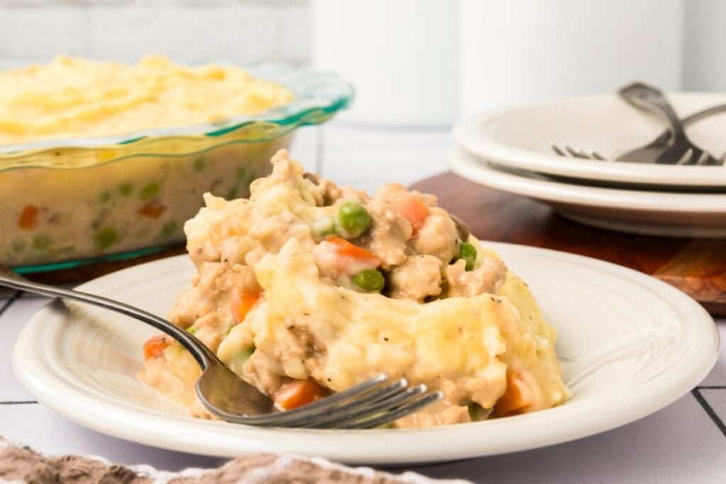 A close up shot of shepherd's pie.