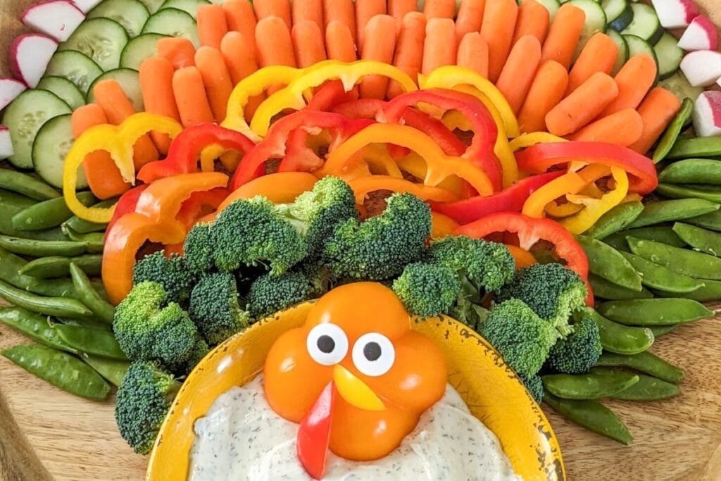 Turkey veggie tray close up shot.