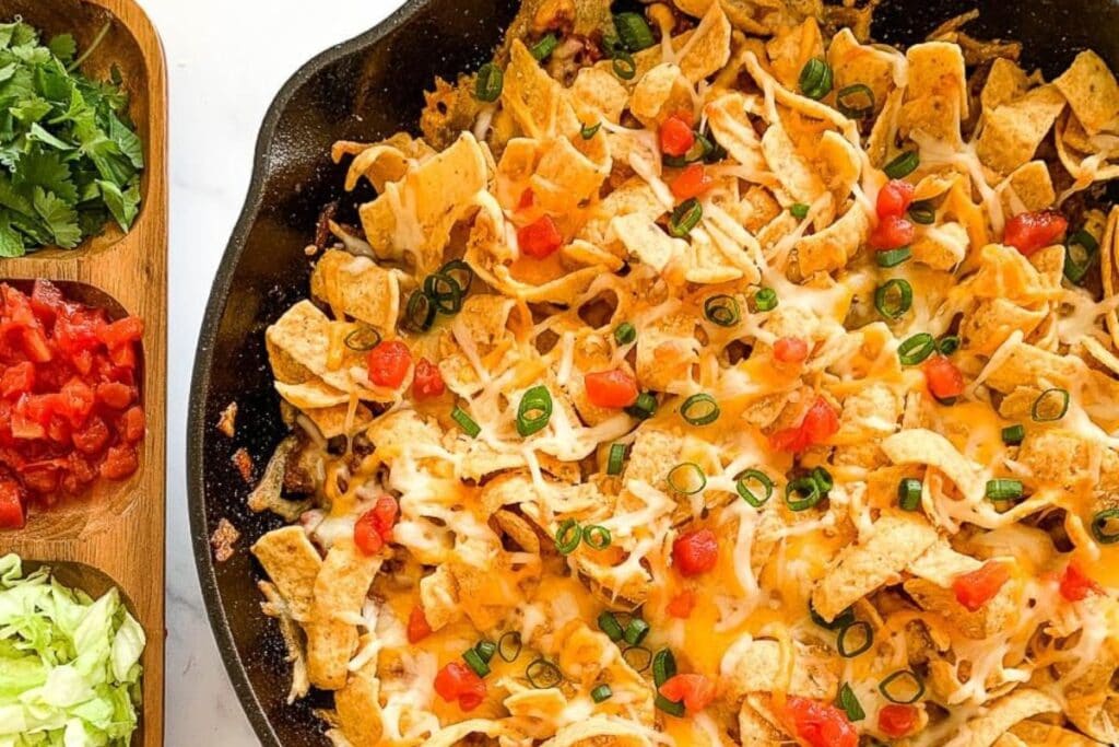 A close up shot of taco casserole.