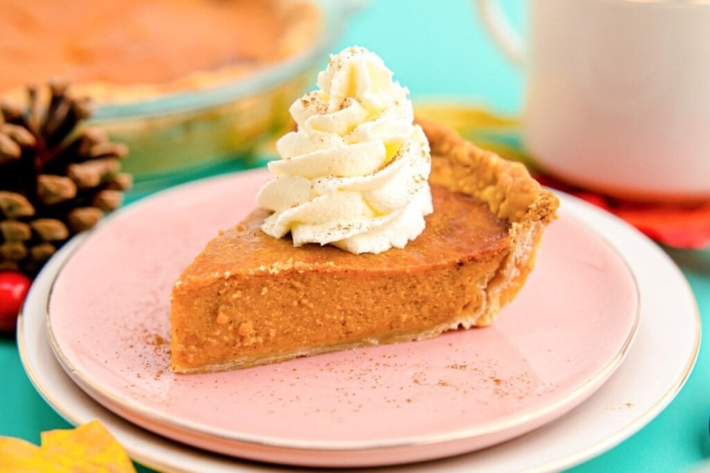 Air fryer pumpkin pie on a mini plate.