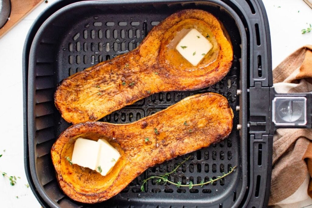 Butternut squash with butter in an air fryer.