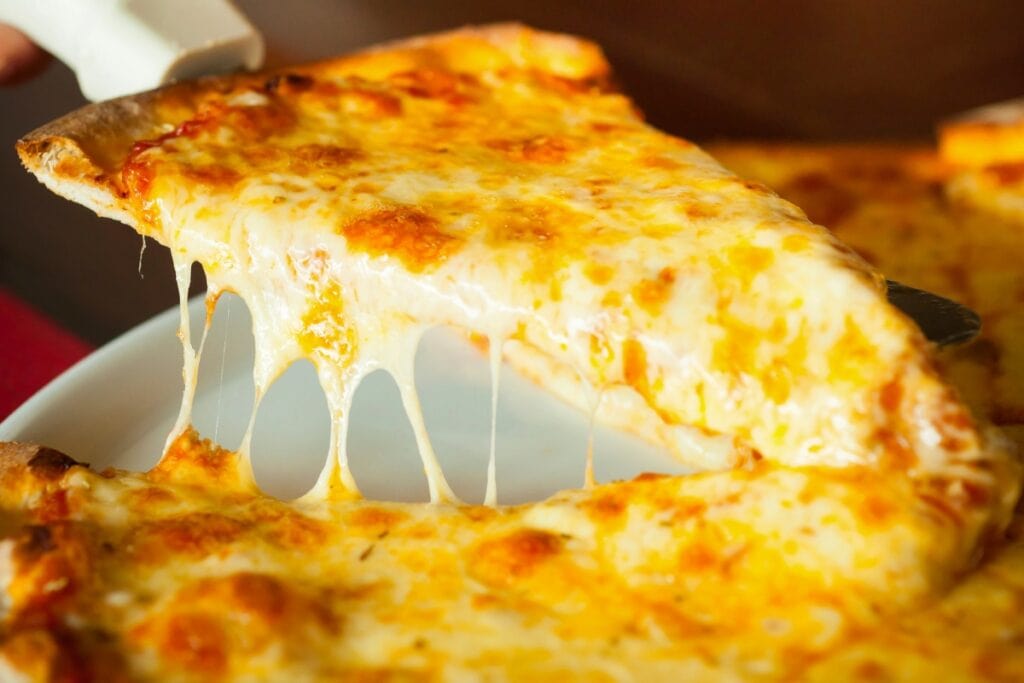 Cheese pizza on a spatula.
