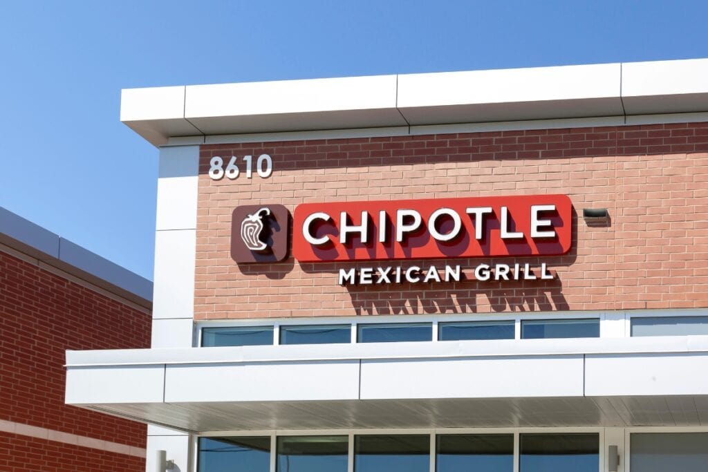 Chipotle restaurant exterior with signage and logo.