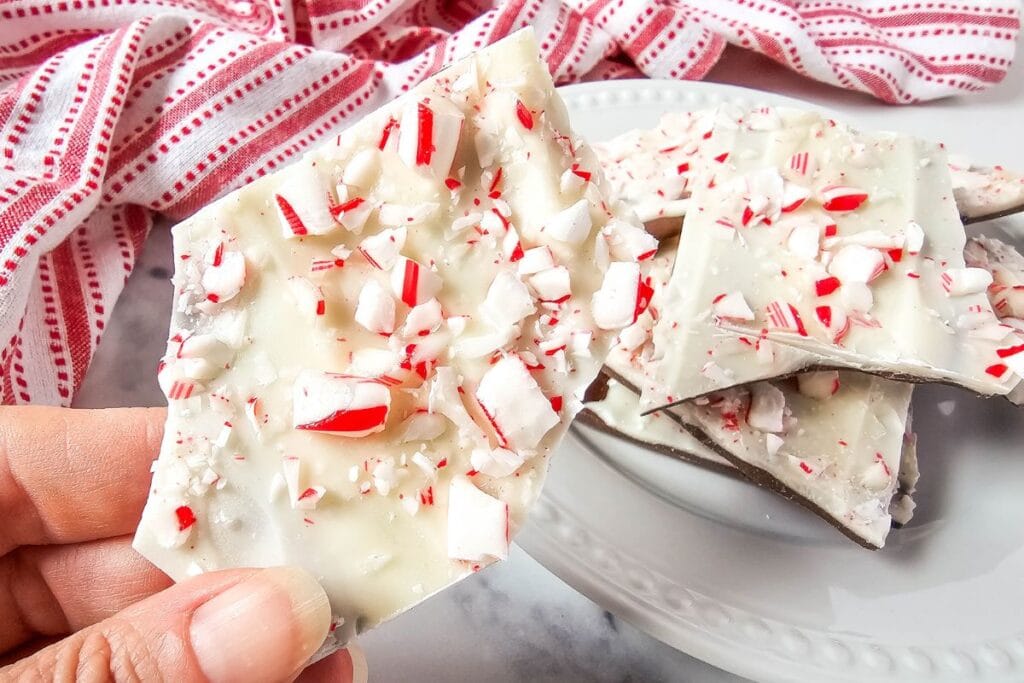 A close up shot of peppermint barks.