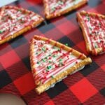 Christmas tree pretzels close up shot.