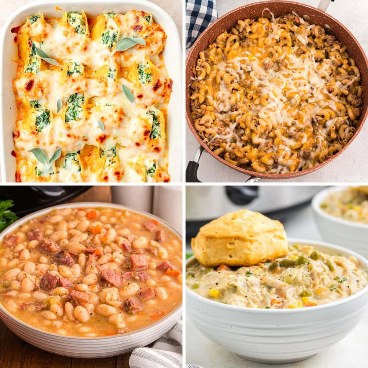 Collage of comforting dinner recipes for cozy fall nights