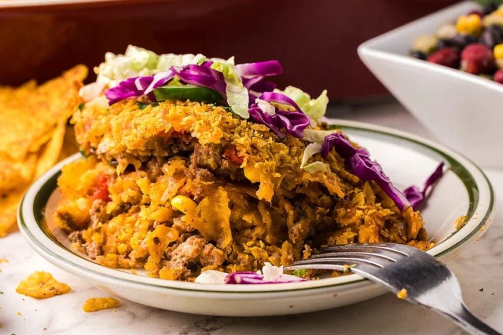 Cool Ranch turkey taco casserole on a plate.
