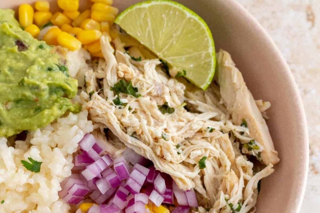Crockpot Cilantro Lime Chicken in a bowl.