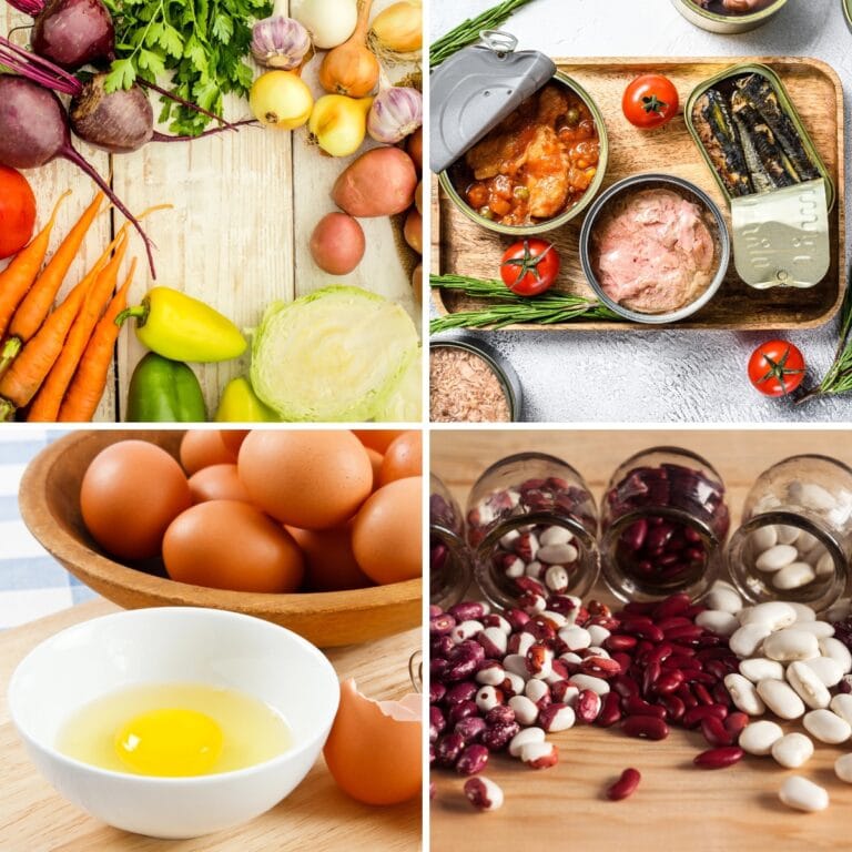 Collage of dirt cheap foods.