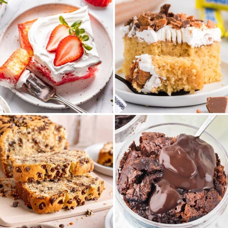 Collage of easy cake recipes.