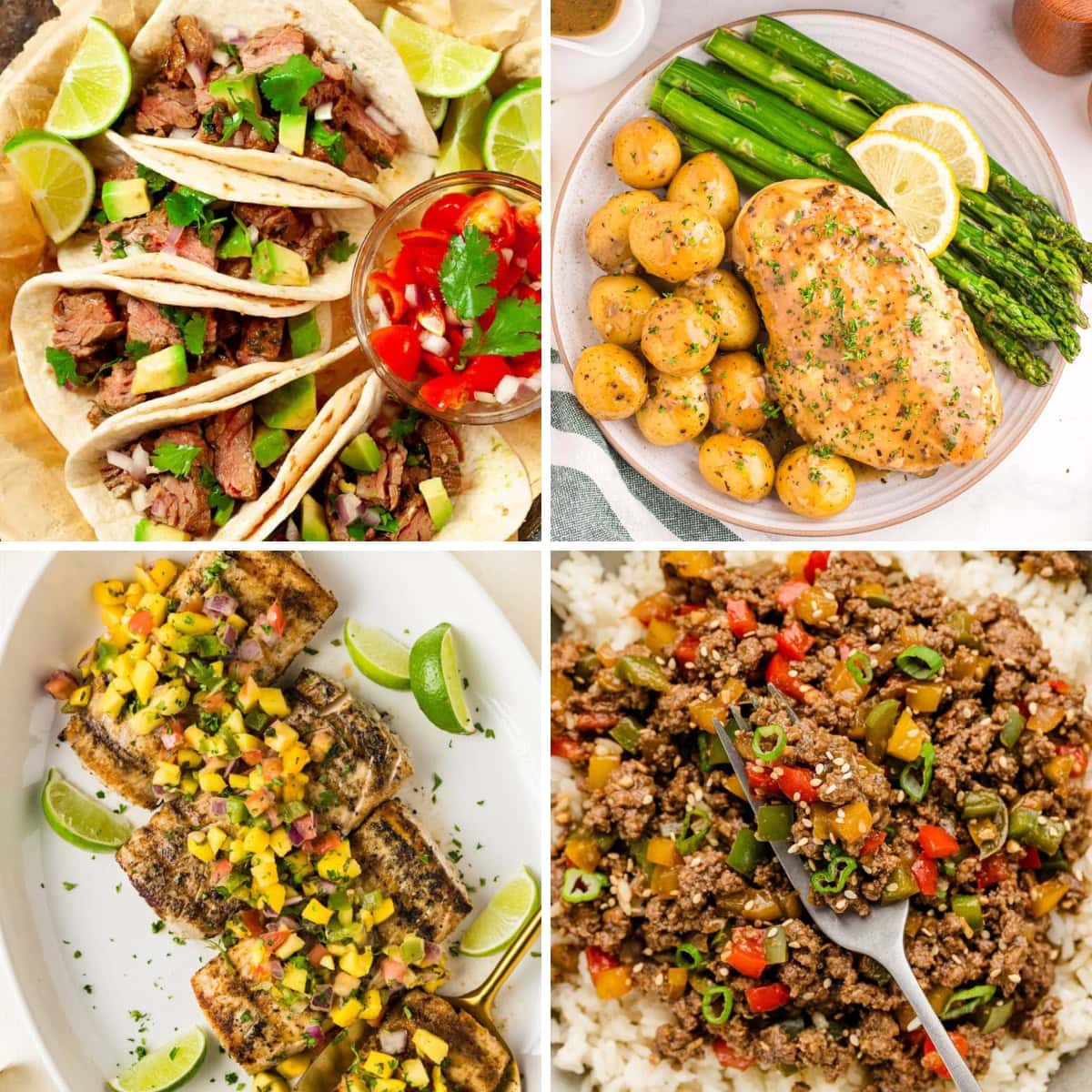 Collage of easy August dinner recipes
