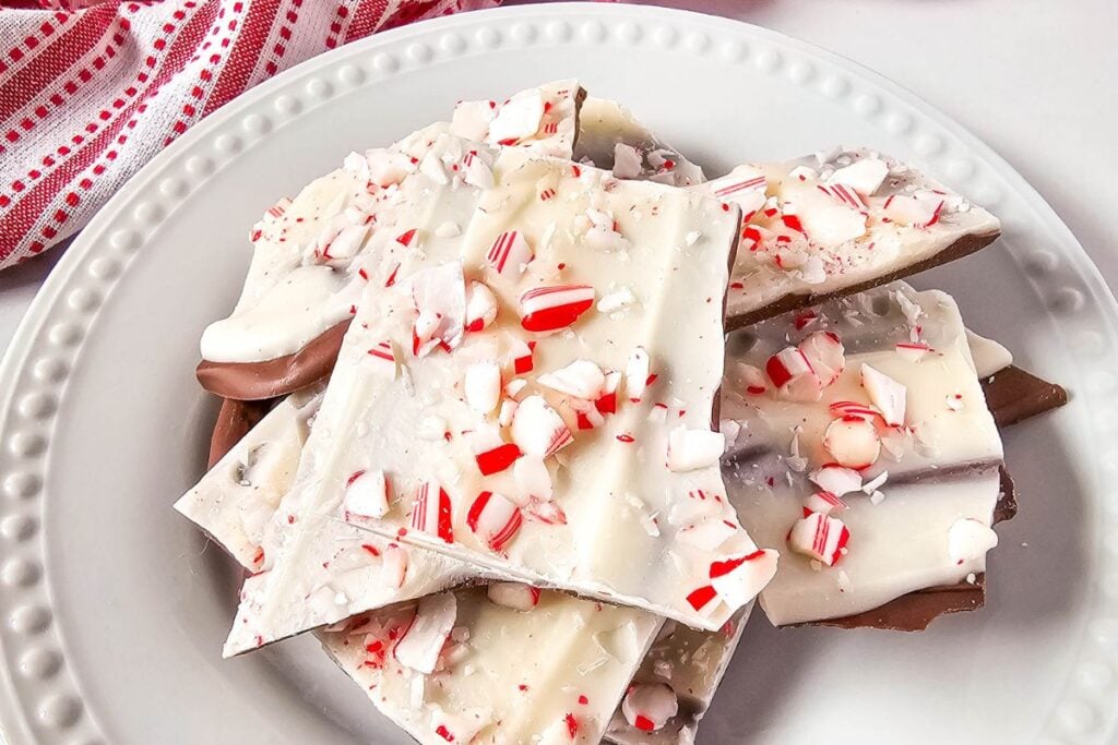 A close up shot of peppermint barks.