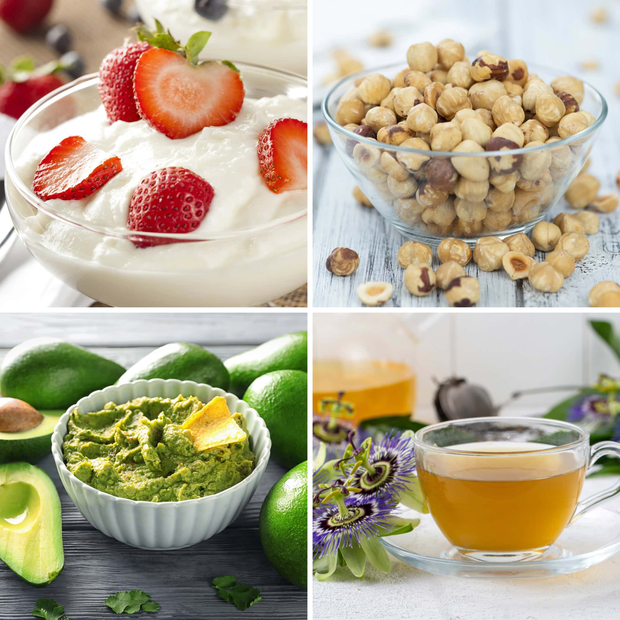 Collage of foods that help you sleep.