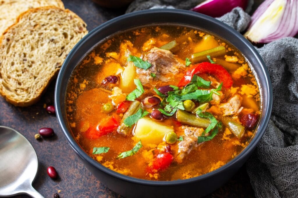 Hearty stews served in a bowl.