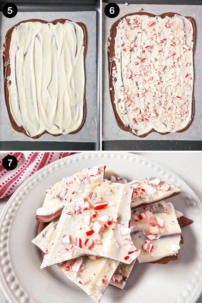 Process shots of peppermint bark.