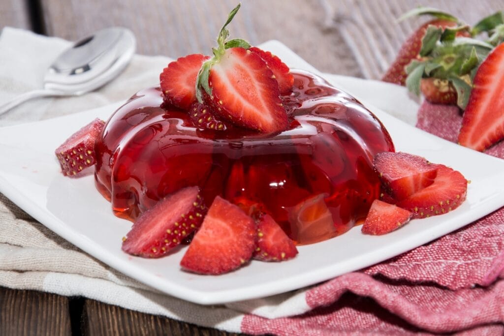 Jell-O salads on a white plate.