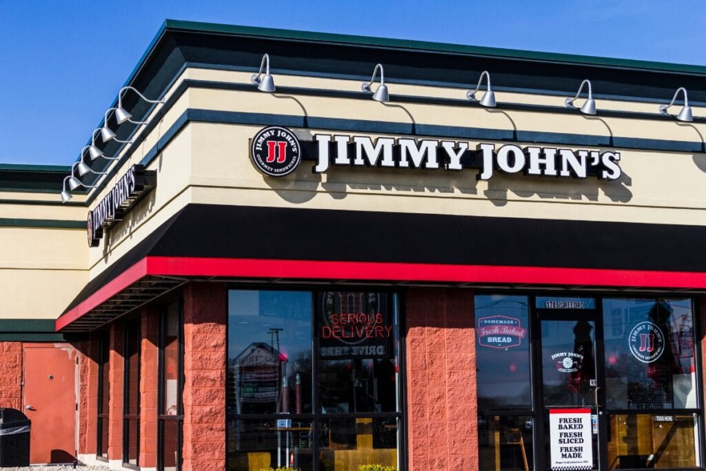Front of Jimmy John’s restaurant with visible logo and signage.
