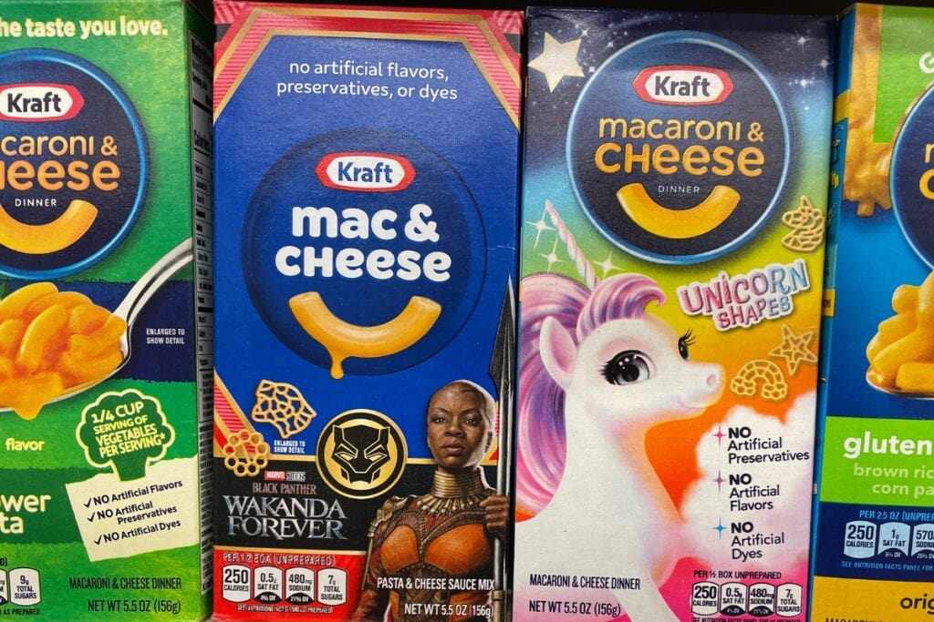 Kraft mac and cheese variety on a shelf