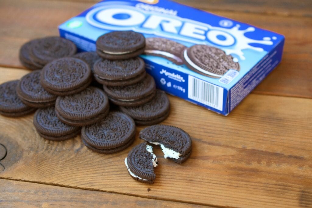 Oreos on a wooden table.