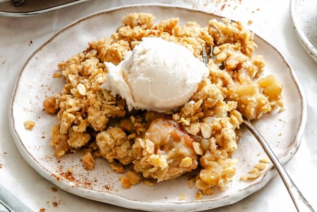 Old Fashioned Apple Crisp on a plate.