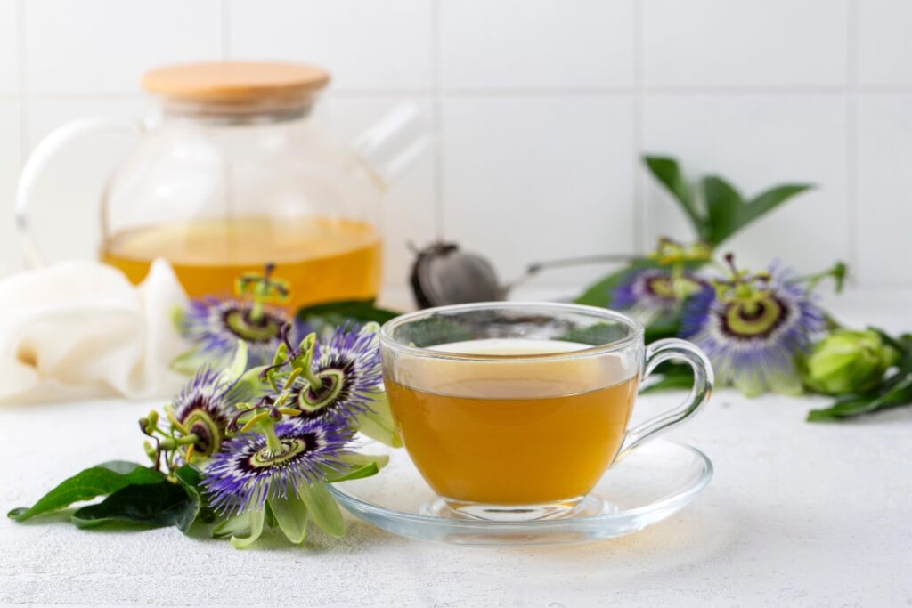 Passionflower tea in a cup.