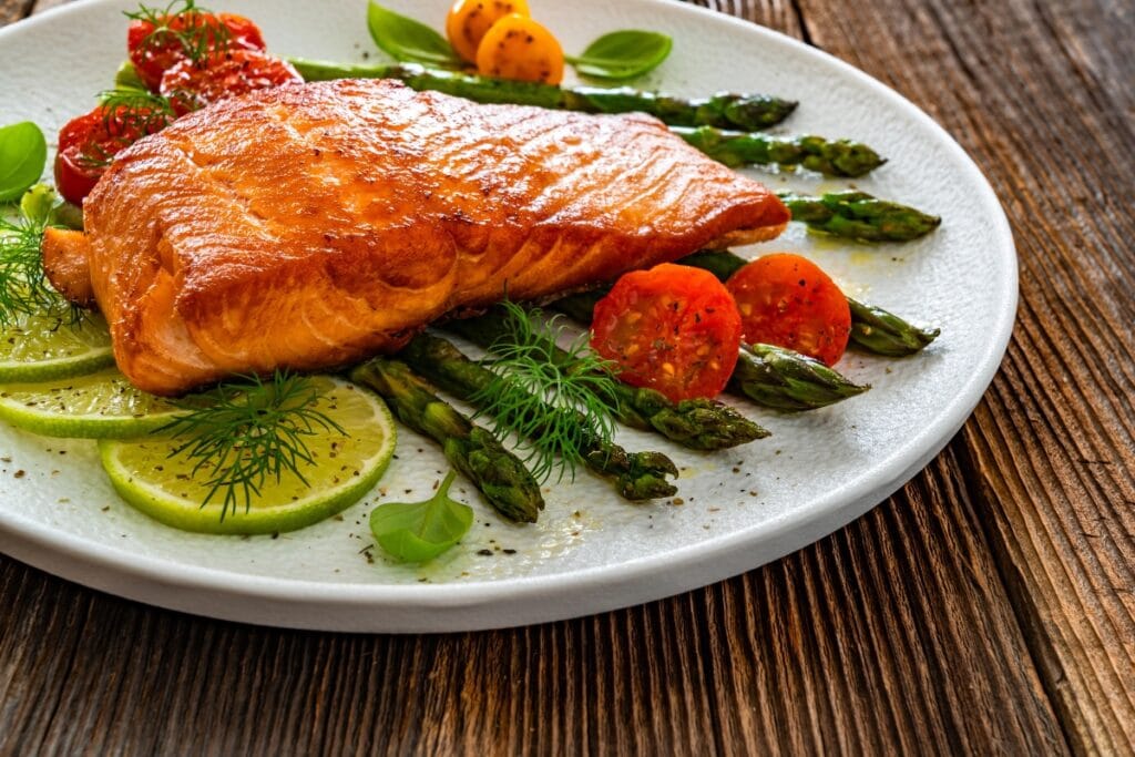 Salmon entrées on a plate.