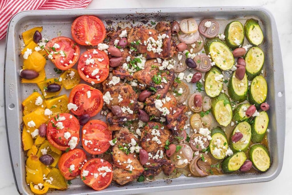 Sheet pan greek chicken.