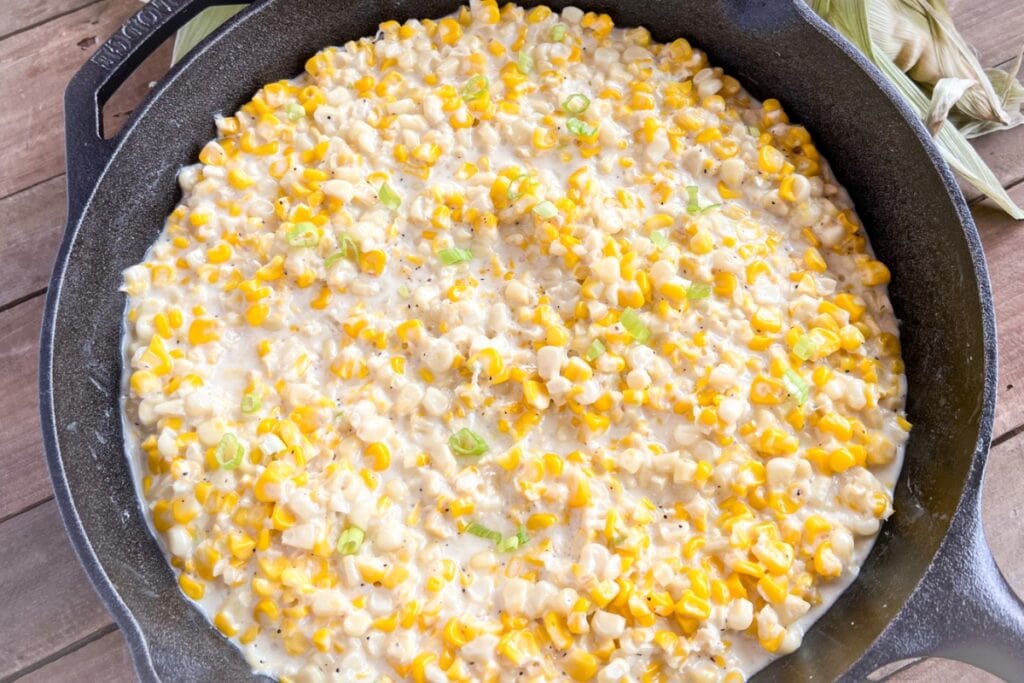 Southern creamed corn in a skillet.