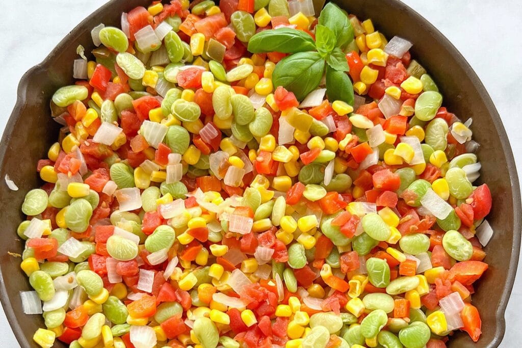 Southern succotash in a skillet.