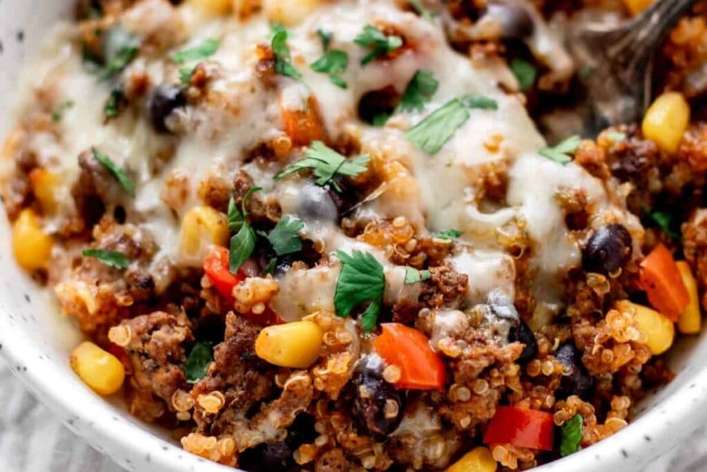Southwestern quinoa casserole in a bowl.