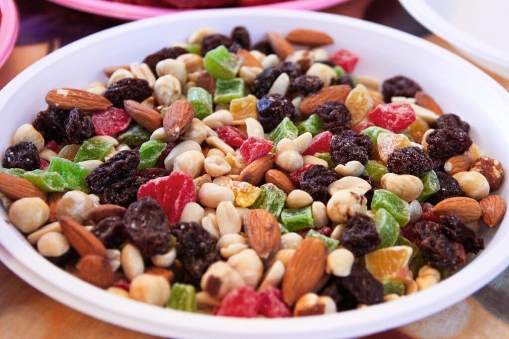 Trail mix in a bowl.