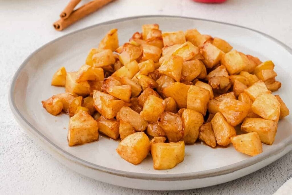 A close up shot of air fryer apples.