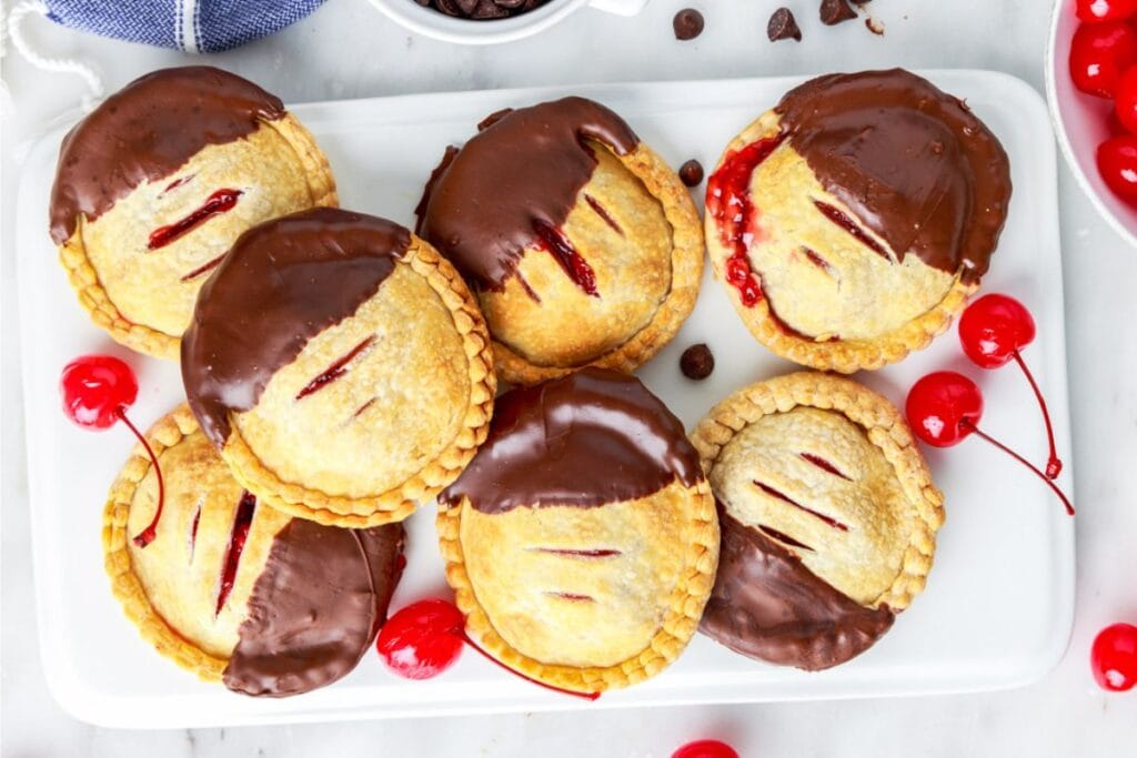 A close up shot of cherry hand pies.
