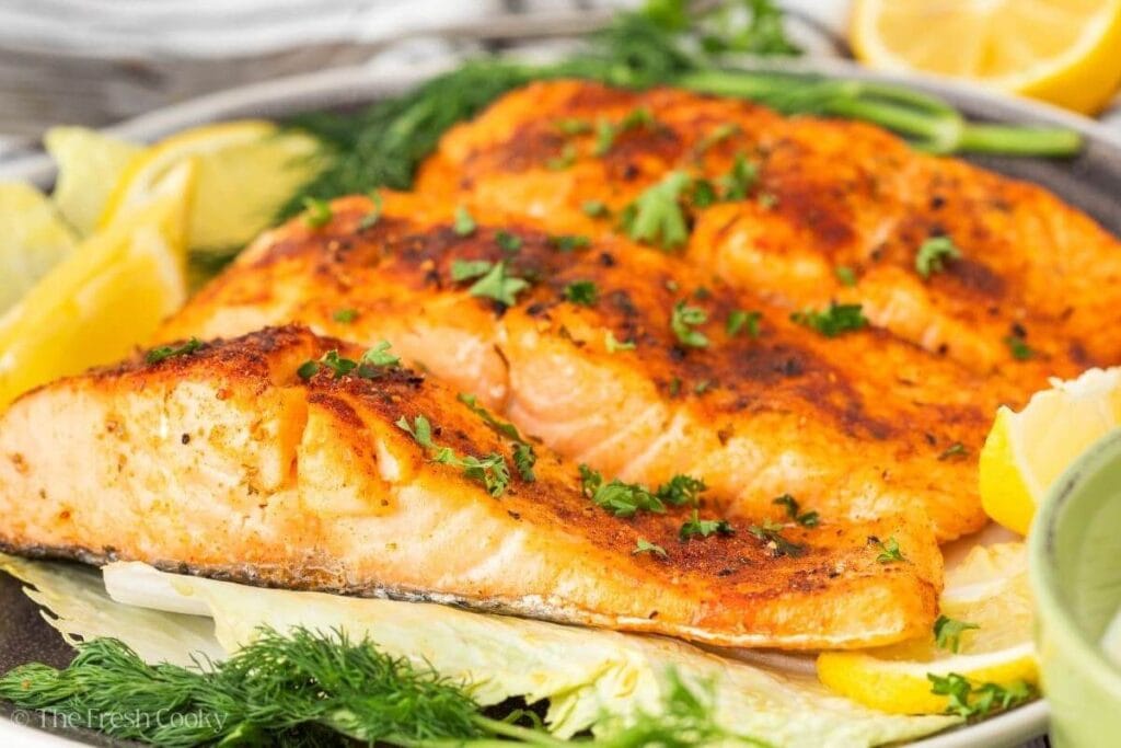 A close up shot of salmon.