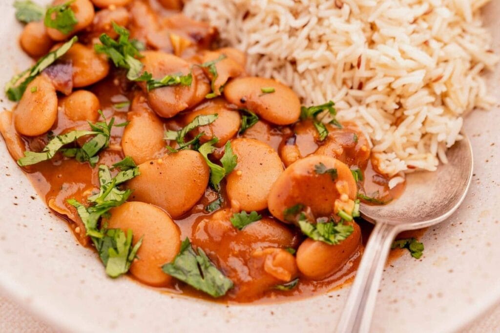 A close up shot of bean curry.