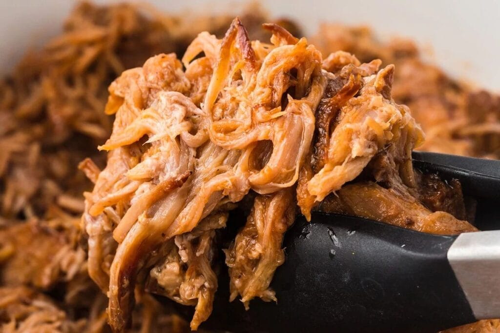 Close up shot of pulled pork.
