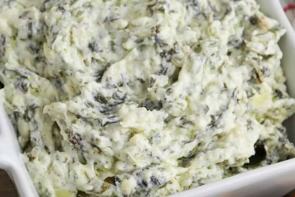Close up shot of spinach dip.
