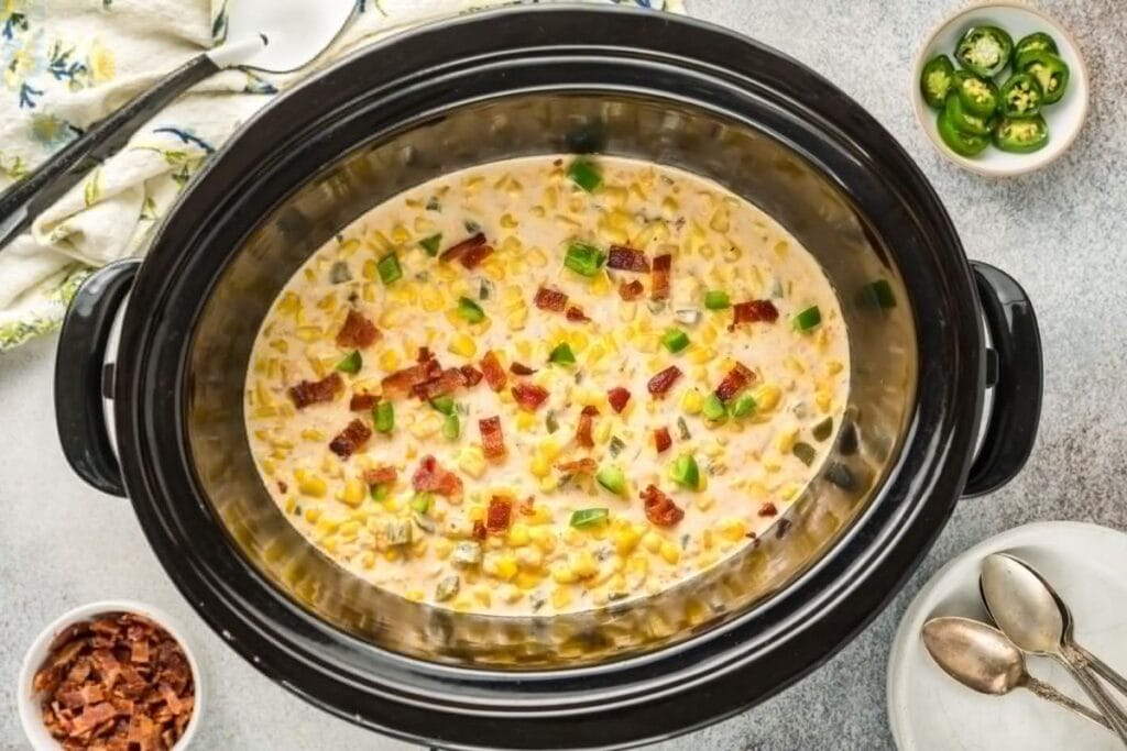 Creamed corn in a slow cooker.