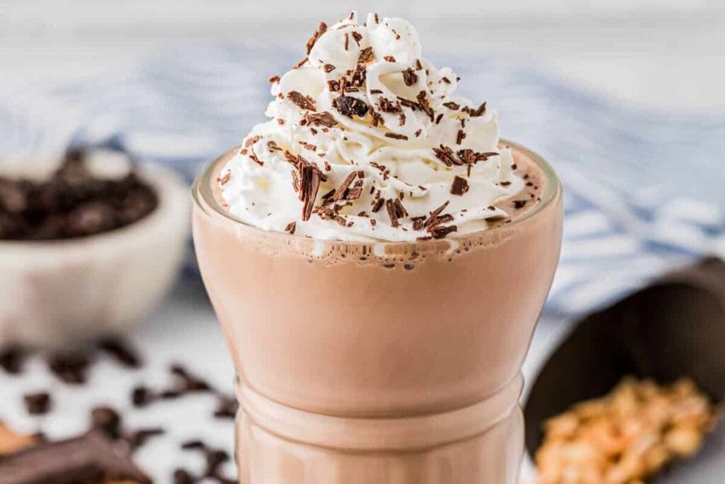 Nutella coffee milkshake close up shot.