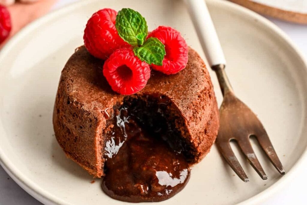 Nutella molten lava cake on a plate.