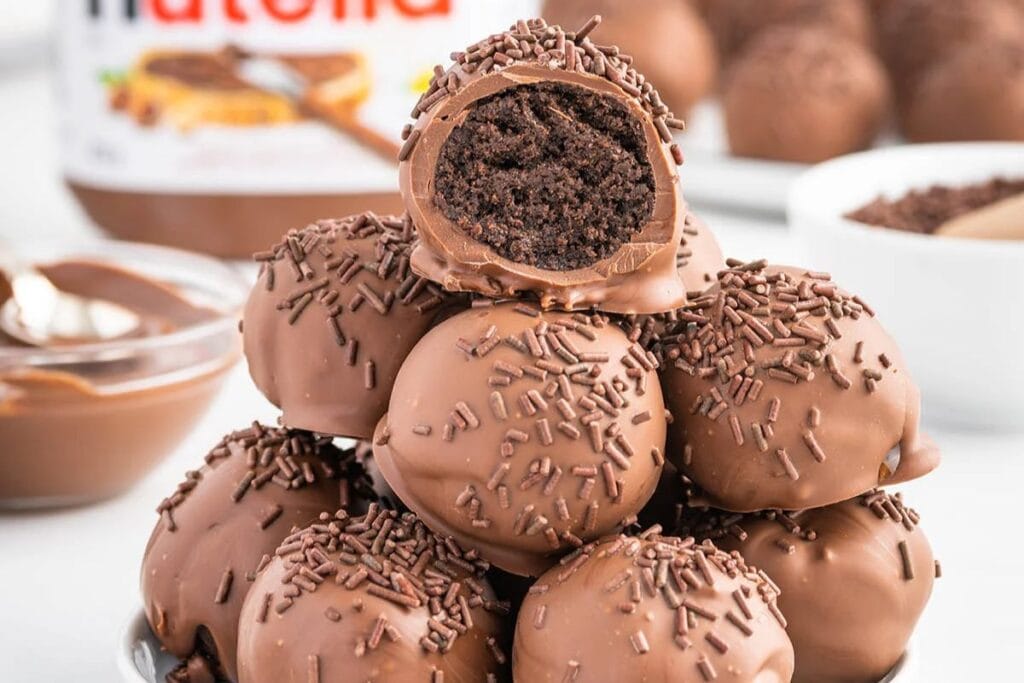 A close up shot of nutella truffles.